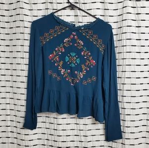 Xhiliration Embroidered Long Sleeve Blouse